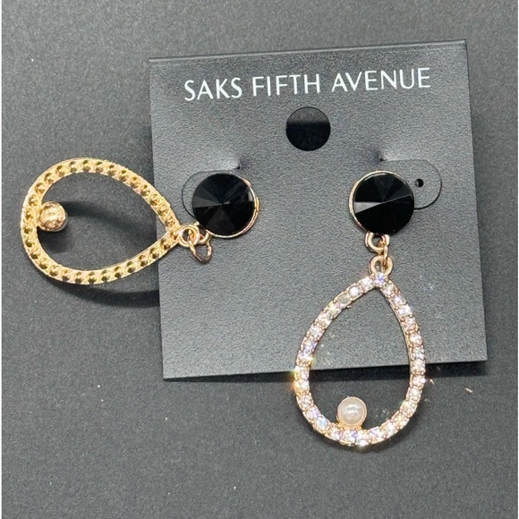 Saks Fifth Ave Black Crystal Post With Drop teardrop Pave Crystal Earrings - Picture 5 of 5